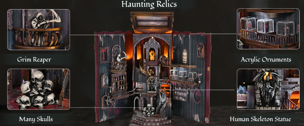 Haunting Relics – Book Nook 3D en bois – LED – Haute gamme – Univers RcLoisirs