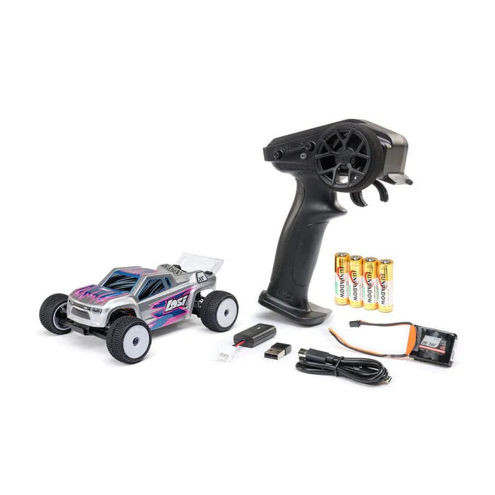 Univers RcLoisirs – Losi Micro-T 2S Stadium Truck 1/28 LOS-1392T1, voiture RC compacte RTR avec batterie incluse, camion radiocommandé 2WD LiPo USB-C, mini Stadium Truck tout-terrain unisexe pour trail, nature, modélisme RC intérieur extérieur, hobby modélisme, club RC et rassemblement de passionnés