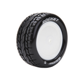 LOULT-3188SWKR pneus Louise RC E-Rocket Soft arriere pour buggy 1/10 4WD, precolles sur jantes blanches avec hexagone 12 mm et inserts inclus.