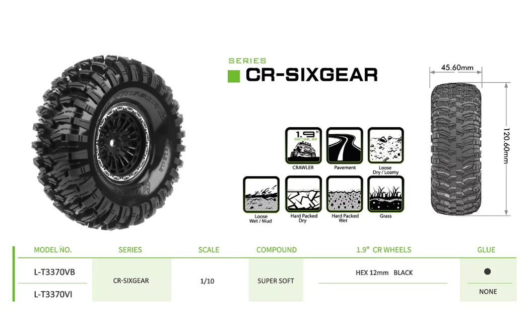 LT3370VI Louise RC CR-Sixgear Pneus Crawler 1.9 Super Soft (2) - Univers RcLoisirs