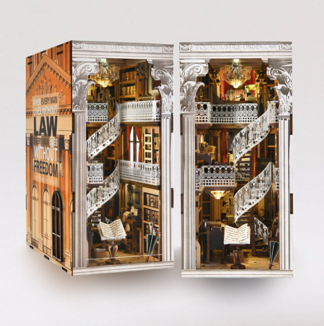 Law Library – Book Nook miniature 3D bois avec LED – Univers RcLoisirs