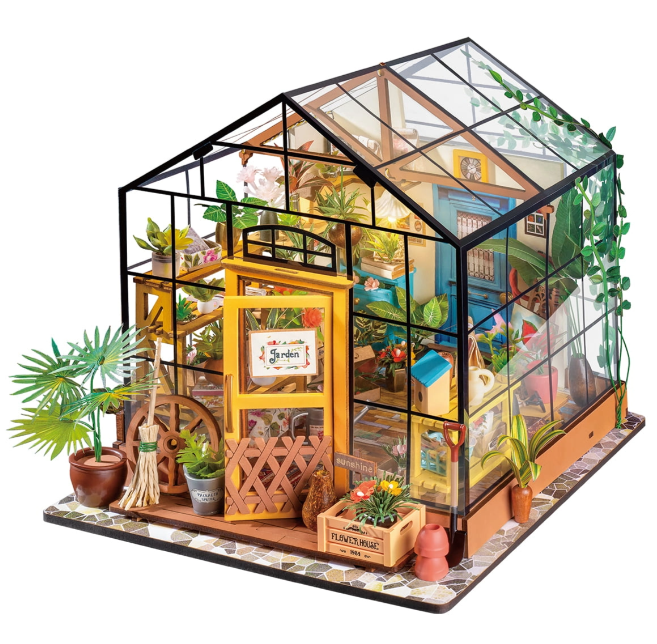 Assemblez la Rolife DG104 – Maison Fleurie de Cathy. Kit miniature détaillé avec LED, serre florale réaliste et ambiance romantique. Univers RcLoisirs.