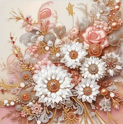 Bouquet de fleurs – (forme irrégulière) 30x30cm – Diamants Ronds