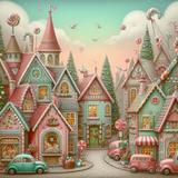 Village des bonbons - 30×30cm – Diamants Ronds