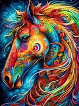 Cheval vibrant – 30x40cm – Diamants Ronds