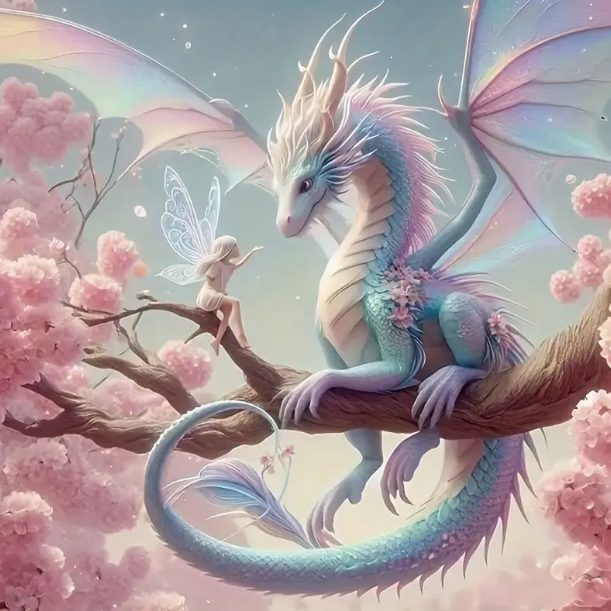 Dragon féérique - 40×40cm – Diamants Ronds