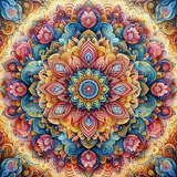 Mandala bohème- 40×40cm – Diamants Ronds