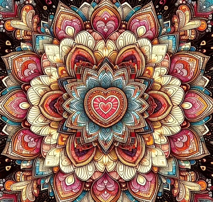 Mandala illustré - 40×40cm – Diamants Ronds