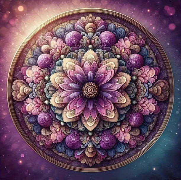 Mandala pourpre - 40×40cm – Diamants Ronds