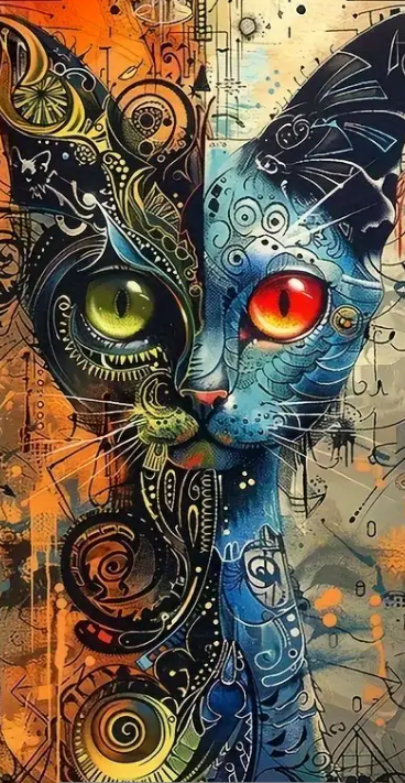 Chat graphique – 50x100cm – Diamants Ronds