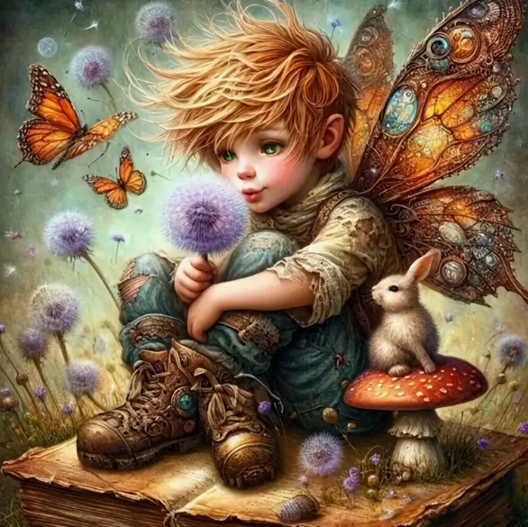 Fée et papillons – 50x50cm – Diamants Ronds