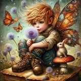 Fée et papillons – 50x50cm – Diamants Ronds