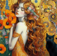 Rousse et pavot (style Klimt) - 50×50cm – Diamants Ronds