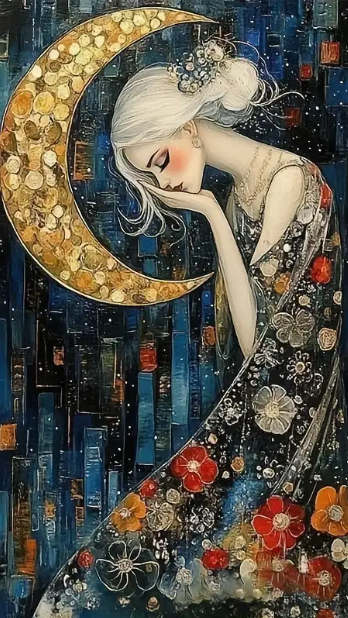 Beauté et lune (style Klimt) - 60×120cm – Diamants Ronds