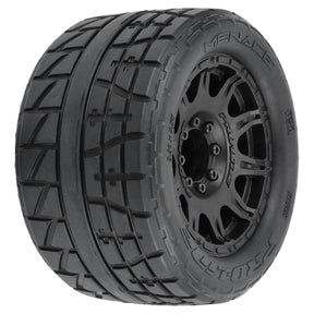 PRO1020610 pneus Menace HP BELTED Pro-Line 3.8 avec jantes Raid noires 17mm offrant stabilité haute vitesse et traction durable pour Monster Truck RC chez Univers RcLoisirs