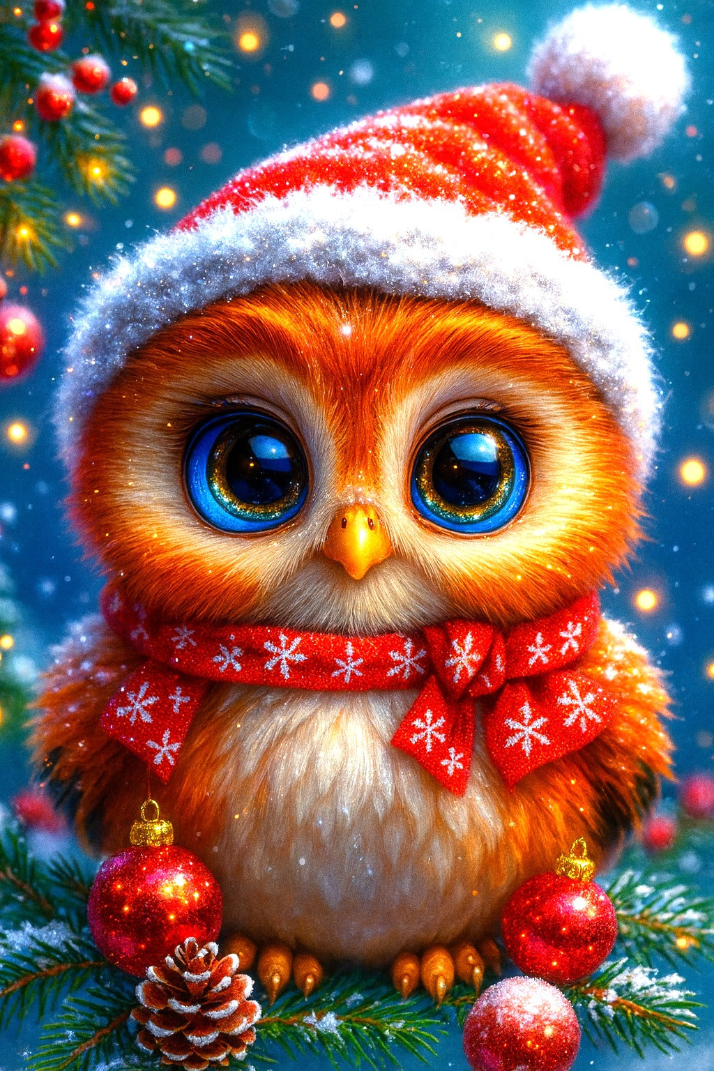 PRÉ-COMMANDE / Peinture diamant 5D - Haute Gamme - Hibou Noël - Univers RcLoisirs