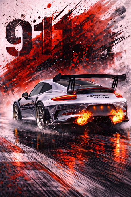 PRÉ-COMMANDE / Peinture diamant 5D - Haute Gamme - Voiture Porsche 911 GT3 RS avec flammes - Univers RcLoisirs