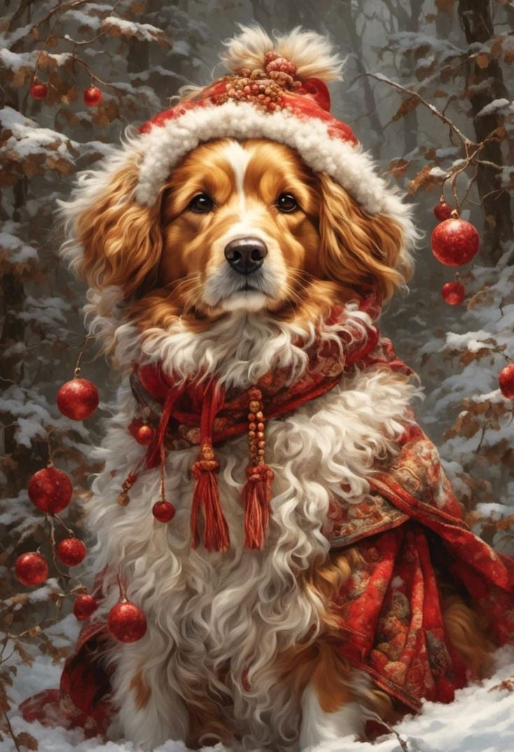 Peinture diamant 5D HD – Chien de Noël – 60×80 cm – Diamants carrés - Univers RcLoisirs