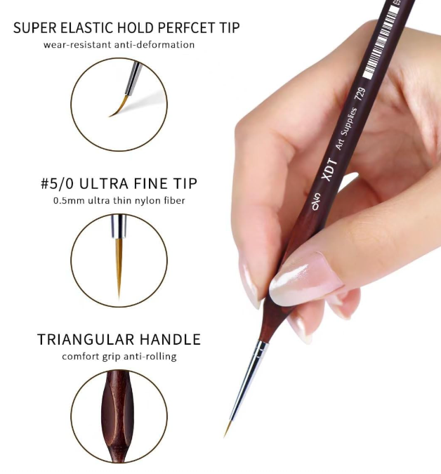 Pinceau micro détail #00000 – pointe fine « pin point » avec poils nylon et manche triangulaire ergonomique – pour acrylique, aquarelle et huile – Univers RcLoisirs