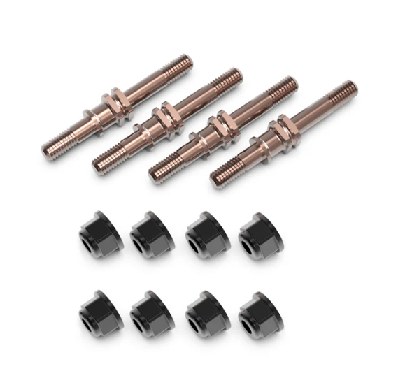 R11158 ensemble de 4 supports d'amortisseurs avant et arrière en alliage S2 officiels Rlaarlo pour RZ001 et SBK10. Conçus pour améliorer la rigidité, la durabilité et la résistance aux impacts du système de suspension.