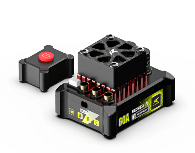 RE034 contrôleur électronique brushless étanche 60A officiel Rlaarlo. Équipé d'une protection contre les surtensions et d'une coupure LiPo à deux niveaux pour une meilleure protection des batteries.