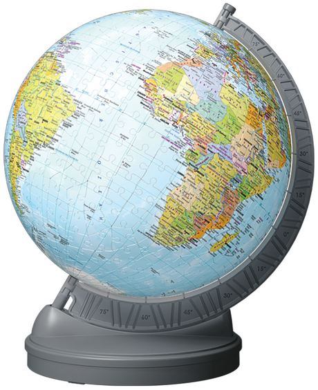 Puzzle 3D Ravensburger 540 pcs, globe lumineux LED, base rotative, sans colle, dès 10 ans. Kit complet inclus. Univers RcLoisirs.