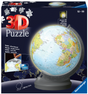 Puzzle 3D Ravensburger 540 pcs, globe lumineux LED, base rotative, sans colle, dès 10 ans. Kit complet inclus. Univers RcLoisirs.
