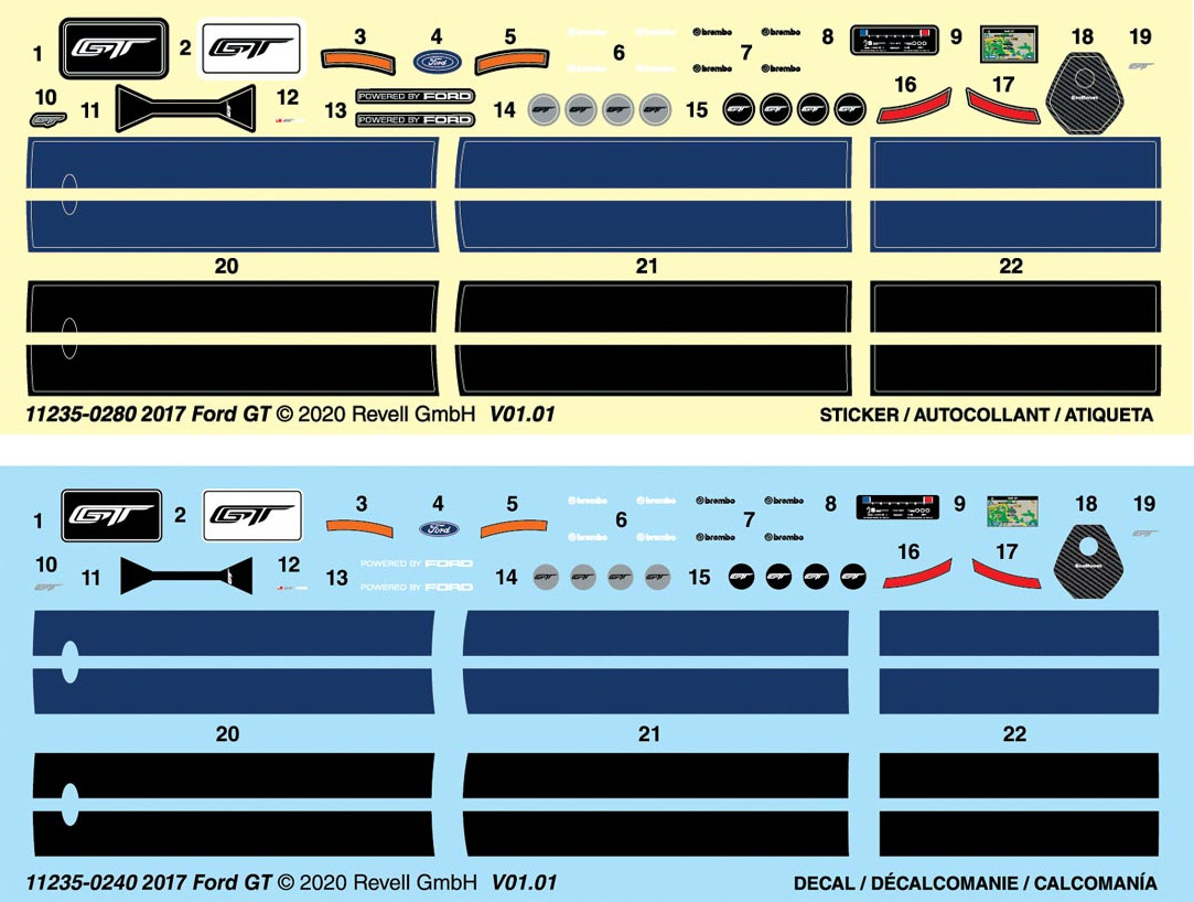 Revell 851235 / 85-1235 – Ford GT 2017 – maquette 1/24 Easy-Click, pièces pré-colorées, intérieur détaillé, roues rotatives