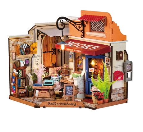 Assemblez la Rolife DG164 – Librairie du coin. Kit miniature avec 108 pièces, ambiance rétro, éclairage LED et détails réalistes. Univers RcLoisirs.