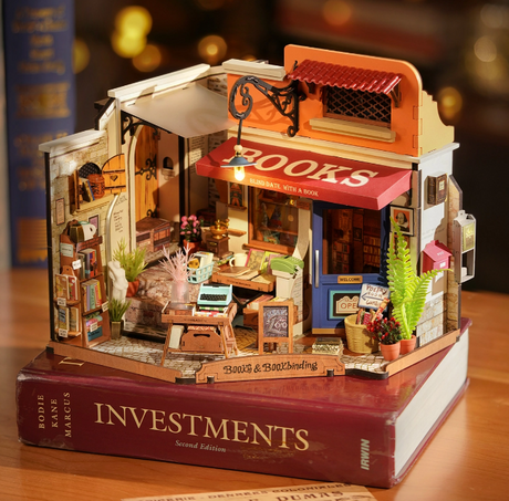 Assemblez la Rolife DG164 – Librairie du coin. Kit miniature avec 108 pièces, ambiance rétro, éclairage LED et détails réalistes. Univers RcLoisirs.