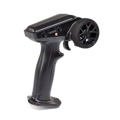 SPMRSLT270 émetteur Spektrum SLT2 2 canaux 2.4 GHz pour véhicules RC. Compatible DSC avec limiteur des gaz 50, 75 et 100 %, trim et réglage de direction.
