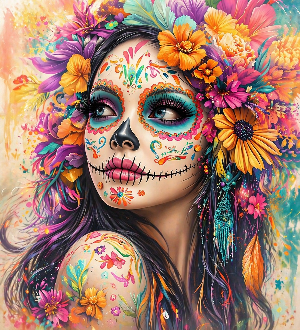 Peinture diamant 5D - Haute Gamme - Santa Muerte Couronne de Fleurs