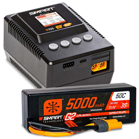 Spektrum Smart Powerstage bundle – batterie LiPo 5000 mAh 3S G2 + chargeur S155 Smart avec écran LCD