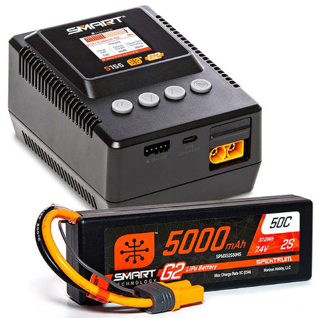 Spektrum Smart Powerstage Bundle – batterie LiPo 2S 5000 mAh G2 + chargeur S155 Smart avec écran LCD couleur