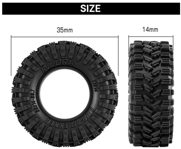 T7014 pneus King Trekker INJORA 35x14mm 0.7 avec composé S5 ultra souple offrant adhérence et traction améliorées pour SCX30 chez Univers RcLoisirs