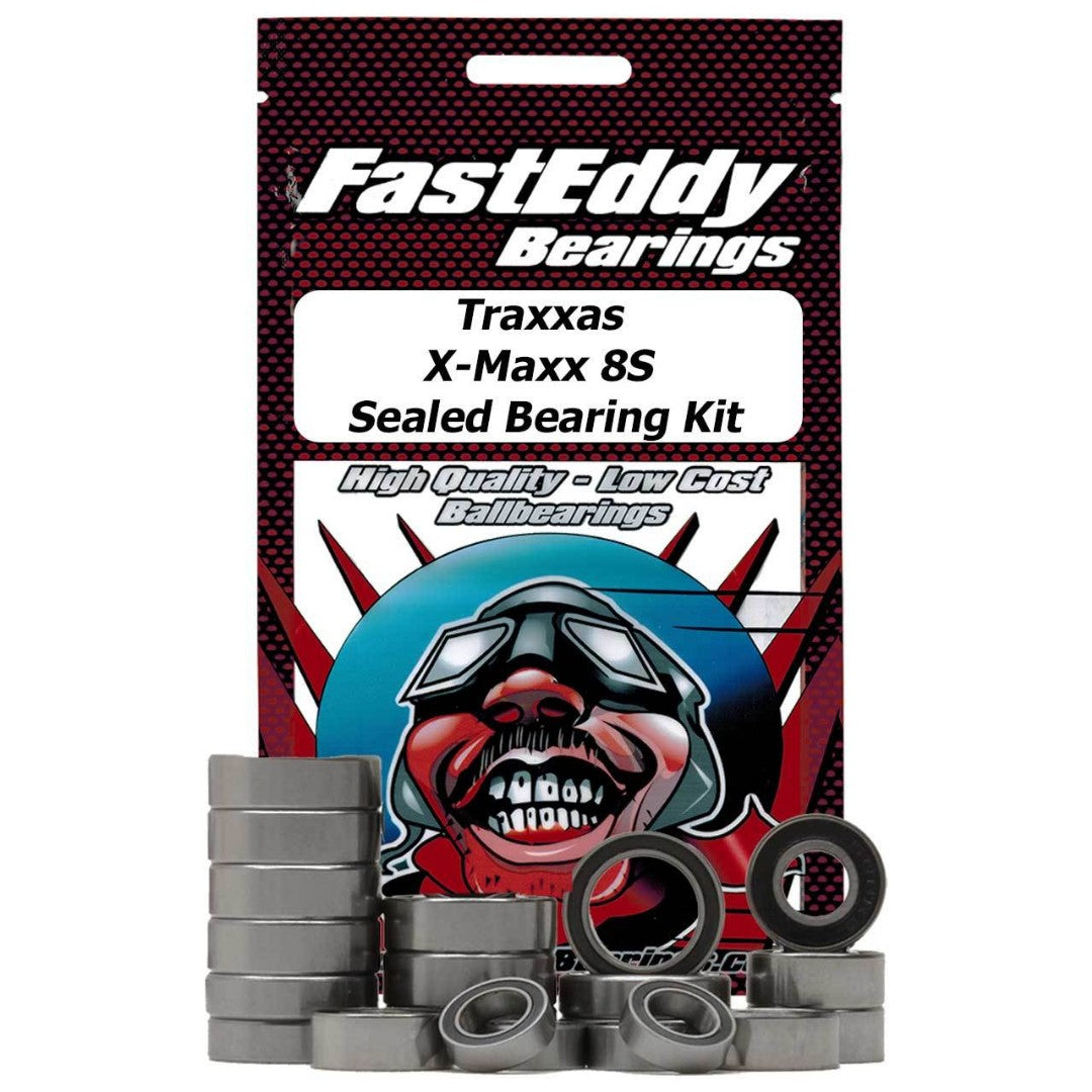 TFE4558 ensemble de roulements scelles FastEddy pour Traxxas X-Maxx 8S, compatible avec les deux versions de porte-moyeux et leurs roulements interieurs.