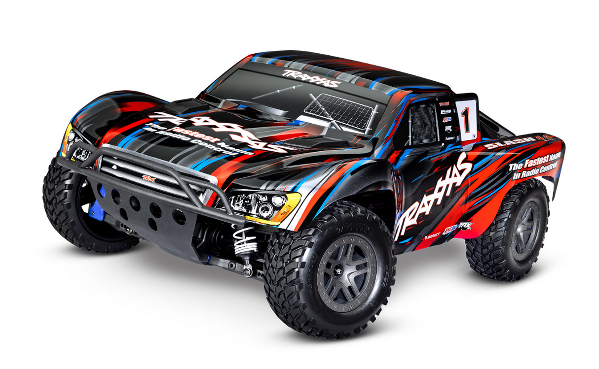 Traxxas Slash 4X4 BL-2s short course truck 1/10 électrique, édition RC waterproof, puissant et rapide, prêt-à-rouler RTR avec châssis Extreme Heavy Duty, suspension robuste, pneus tout-terrain pour piste ou terrain accidenté, moteur brushless LiPo, maniabilité et performance pour loisirs, modélisme et course RC, design stable et adhérent, camion RC radiocommandé idéal pour passionnés.