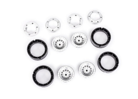 TRA9881 roues beadlock Traxxas aluminium 1.0 argent pour TRX-4M offrant traction maximale et look scale sans utilisation de colle.