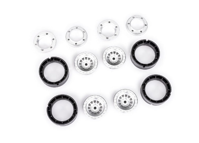 TRA9881 roues beadlock Traxxas aluminium 1.0 argent pour TRX-4M offrant traction maximale et look scale sans utilisation de colle.