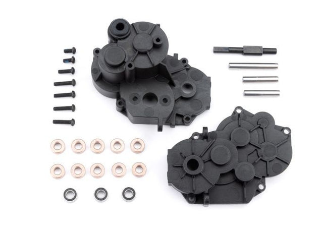TRA9889 boitier de transmission Traxxas pour TRX-4M 2 vitesses assurant protection et alignement optimal du drivetrain.