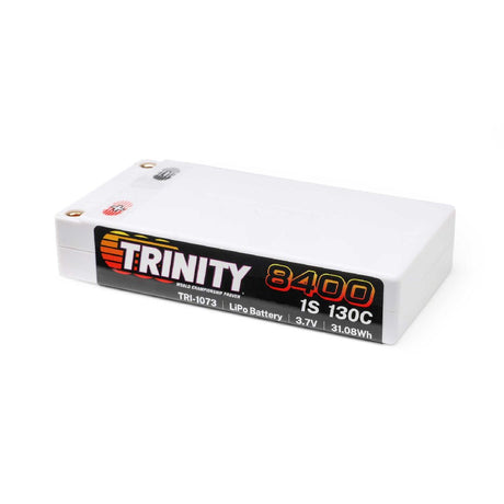 TRI-1073 batterie LiPo Trinity 3.7V 8400mAh 130C shorty avec connecteurs 5mm pour performance maximale en RC piste 1S.