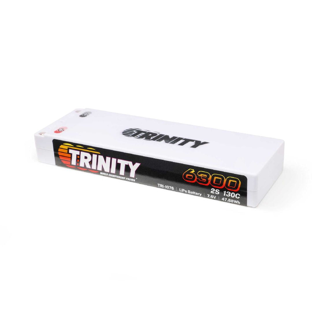 TRI-1076 batterie LiPo Trinity 7.6V 6300mAh 130C stick avec connecteurs 5mm pour puissance constante et autonomie en RC compétition 1/10.