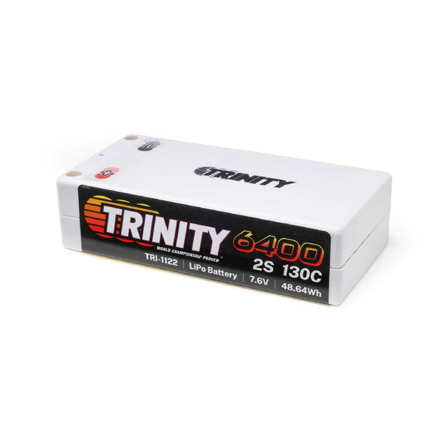 TRI-1122 batterie LiPo Trinity 7.6V 6400mAh 130C shorty avec connecteurs 5mm pour autonomie maximale et performance RC compétition.