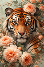 PRÉ-COMMANDE / Peinture diamant 5D - Haute Gamme - Tigre Floral Majestueux - Univers RcLoisirs