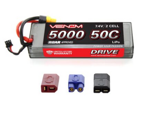 VEN15058 Venom batterie LiPo 2S 7.4V 5000mAh 50C avec connecteur universel, idéale pour RC 1/10 performant