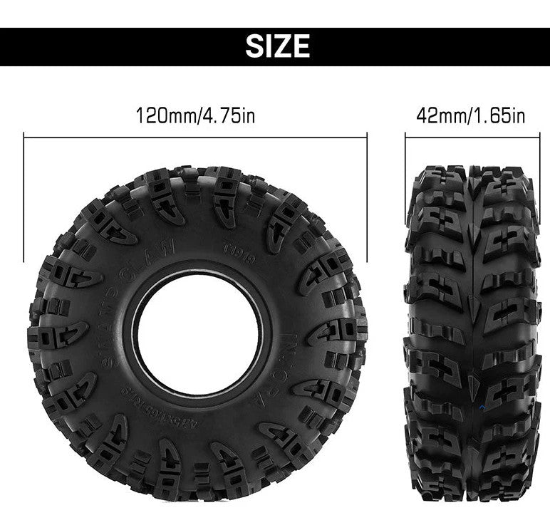 YQT-1919-S5 – Pneus Swamp Claw 1.9″ (4.75″ OD), M/T/T (4 pièces)