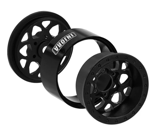 YQW-1013BK roues beadlock aluminium INJORA 1.0 avec offset -4.7mm et finition noire mate pour crawlers RC 1-24 et 1-18 chez Univers RcLoisirs
