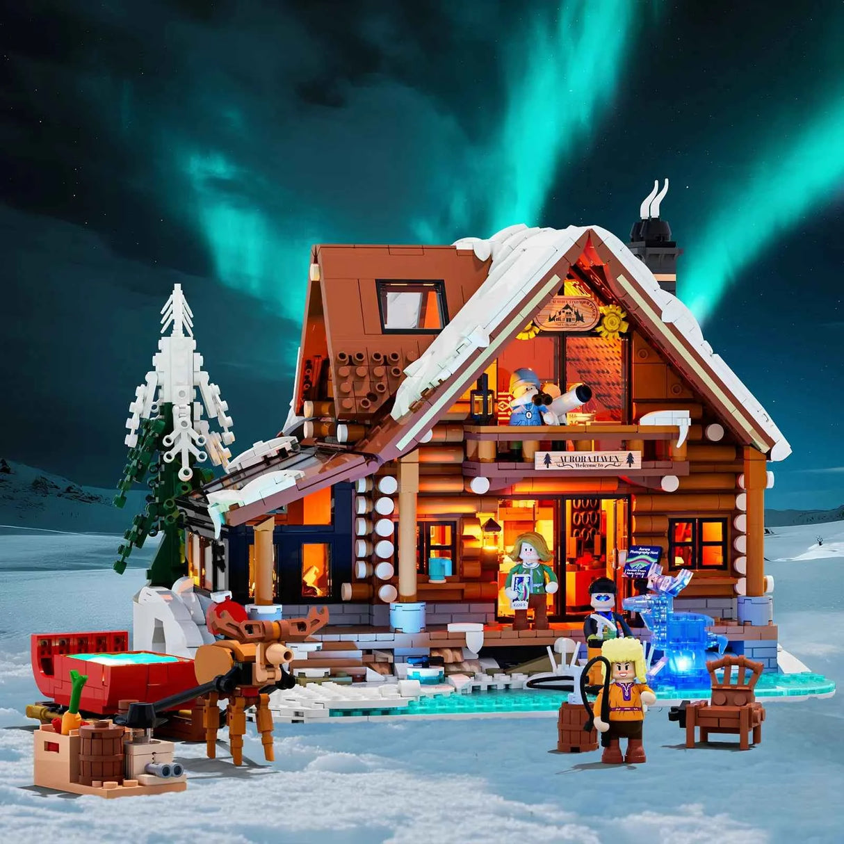 L9090 – Chalet des Aurores Boréales – Hiver Nordique – 2425 pcs – Lumibricks